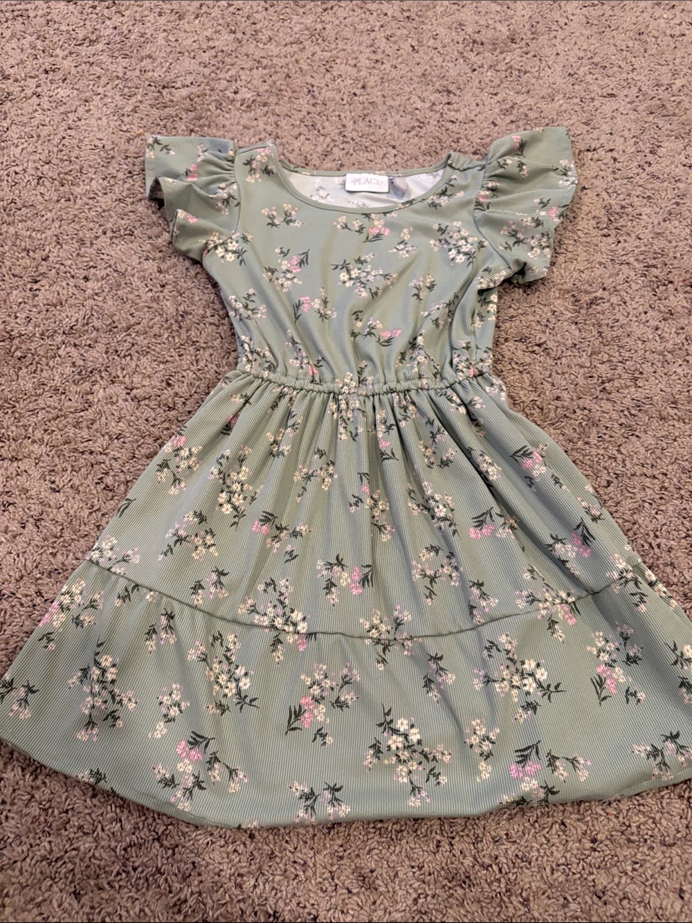 Place Sage Green Floral Tiered Girls Dress